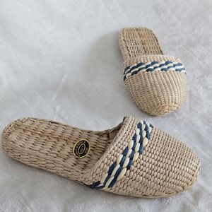 Boho Women Natural Straw 7 / 8 Water Hyacinth Woven Slipper Shoe Sandal Handmade